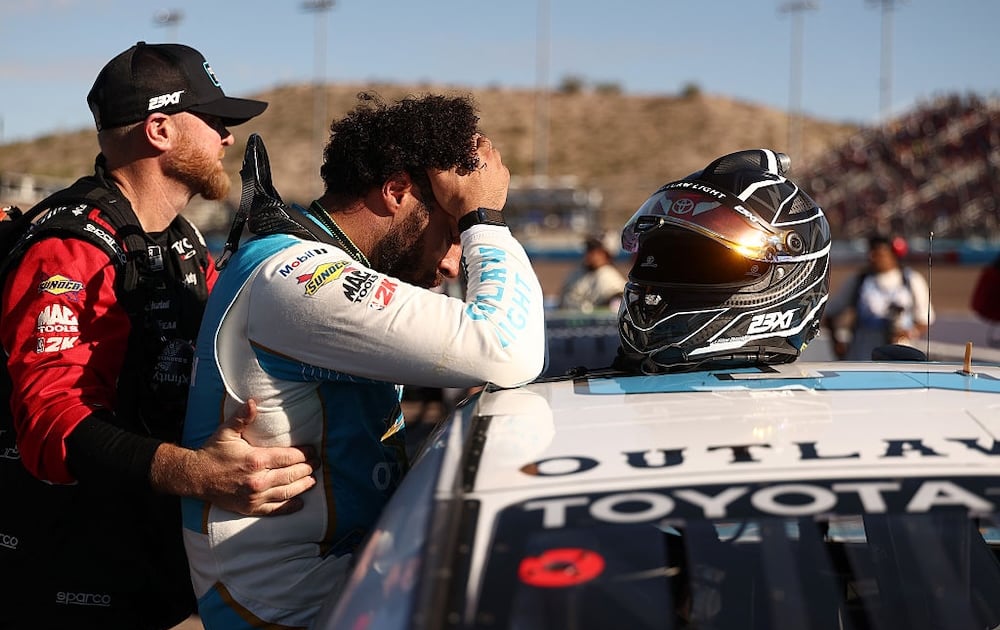 Photo: racer.com Bubba Wallace reacts to Phoenix speeding penalty