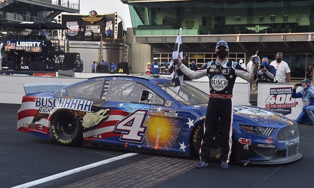 Harvick surges to victory at The Brickyard